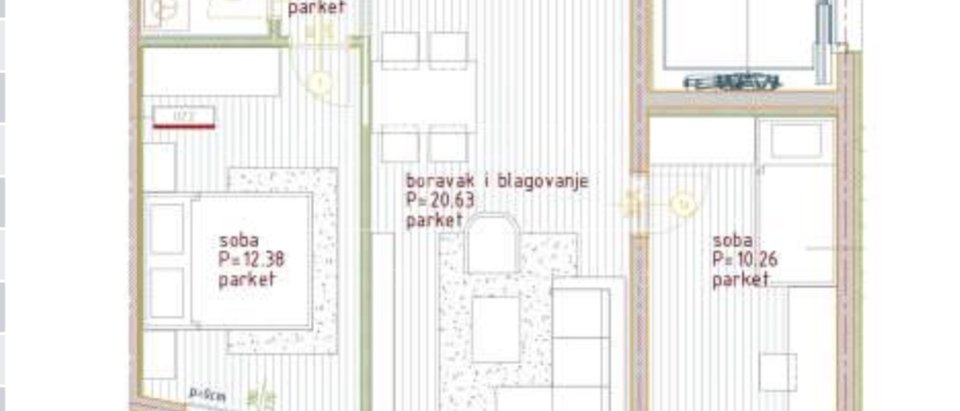 Novogradnja Poreč, trosoban stan, 75.23 m2, 1. Kat