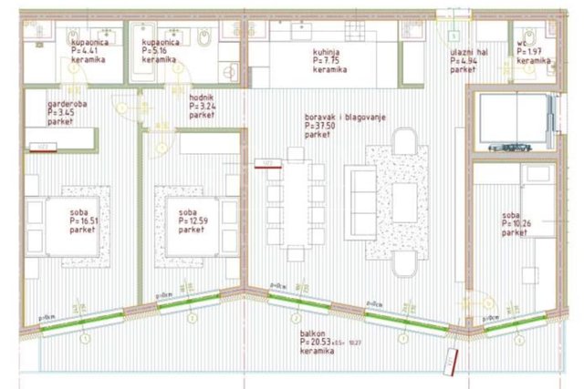 Novogradnja Poreč, četverosobni penthouse, 127.79 m2, 3. Kat