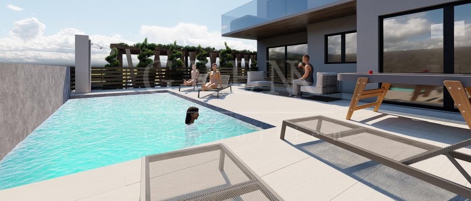 Novi luksuzni stanovi u izgradnji Poreč 4 km. sa pogledom na more i bazenima